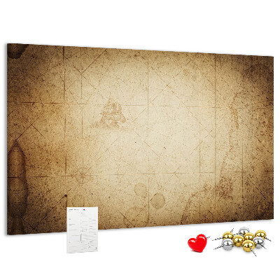Tablero de corcho decorado diseño de mapa antiguo con puntos marcados