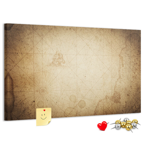 Tablero de corcho decorado diseño de mapa antiguo con puntos marcados