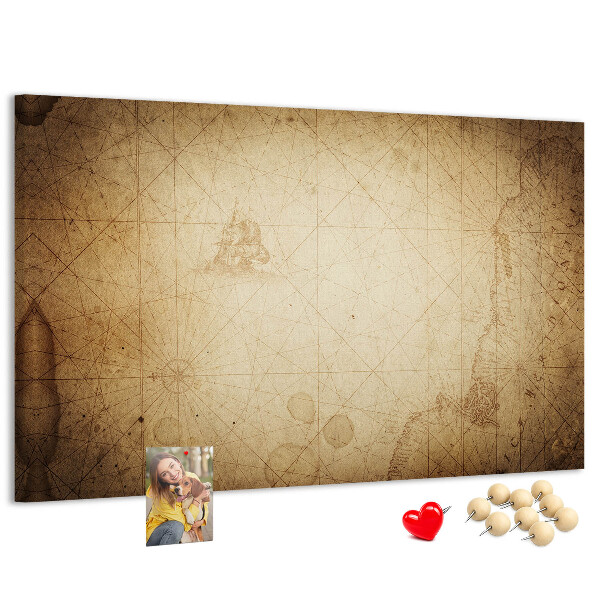 Tablero de corcho decorado diseño de mapa antiguo con puntos marcados