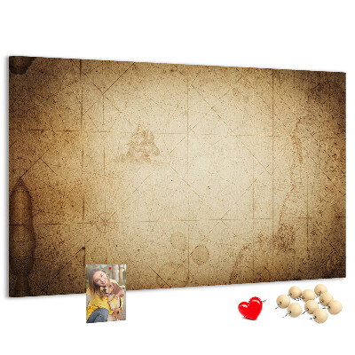 Tablero de corcho decorado diseño de mapa antiguo con puntos marcados
