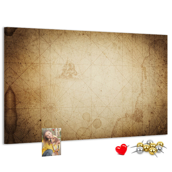 Tablero de corcho decorado diseño de mapa antiguo con puntos marcados