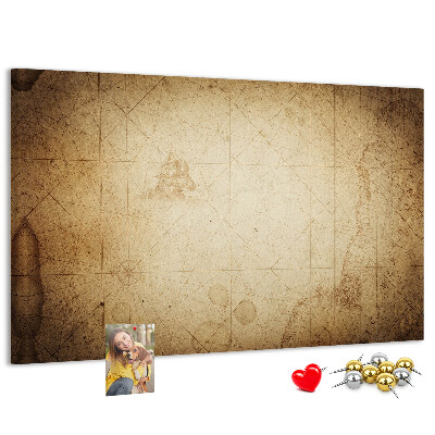 Tablero de corcho decorado diseño de mapa antiguo con puntos marcados