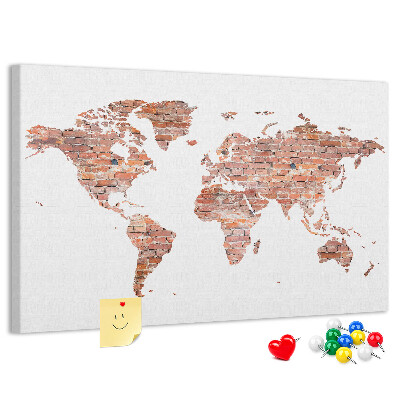 Pizarra de corcho Mapa del mundo estilo ladrillo