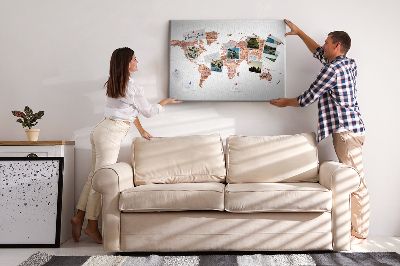 Pizarra de corcho mapa del mundo con estilo de ladrillo