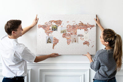Pizarra de corcho mapa del mundo con estilo de ladrillo