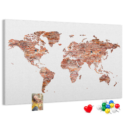 Pizarra de corcho mapa del mundo con estilo de ladrillo