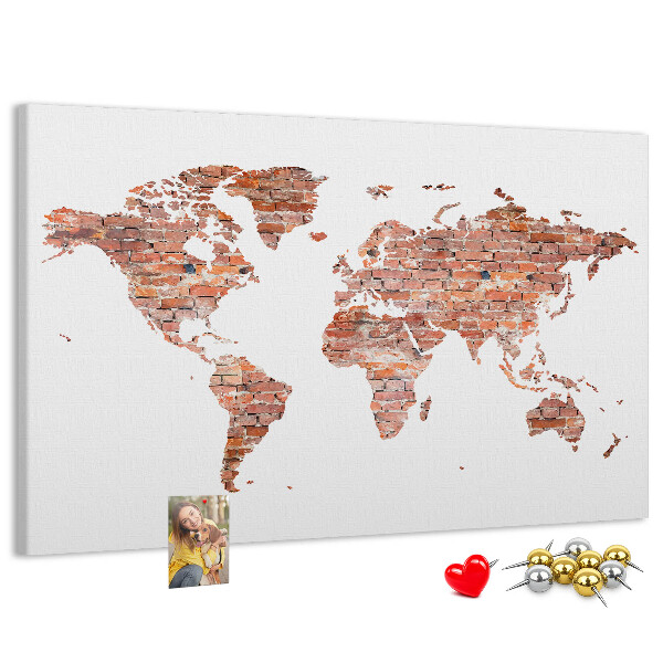 Pizarra de corcho mapa del mundo con estilo de ladrillo
