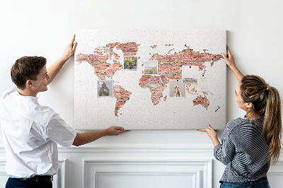 Pizarra de corcho mapa del mundo con estilo de ladrillo