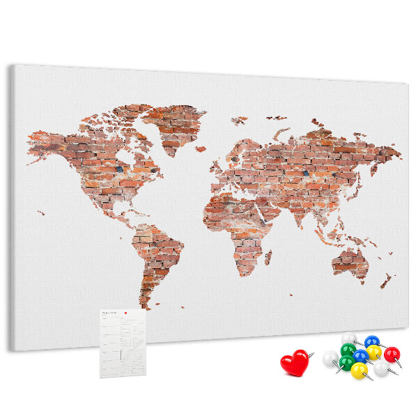 Pizarra de corcho mapa del mundo con estilo de ladrillo