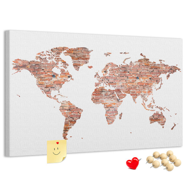 Pizarra de corcho mapa del mundo con estilo de ladrillo