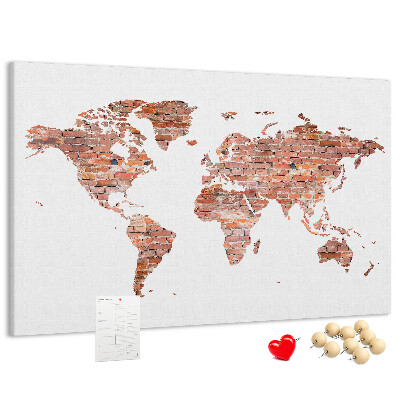 Pizarra de corcho mapa del mundo con estilo de ladrillo