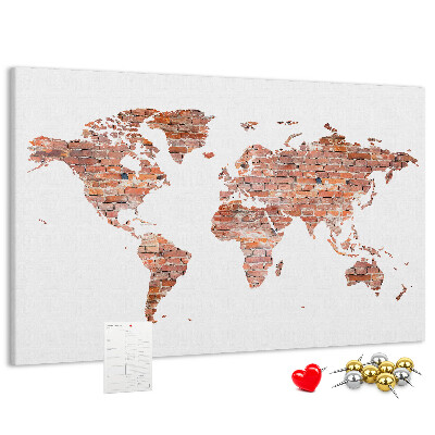 Pizarra de corcho mapa del mundo con estilo de ladrillo