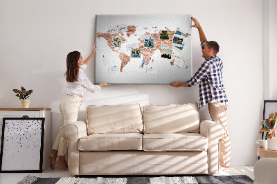 Pizarra de corcho mapa del mundo con estilo de ladrillo