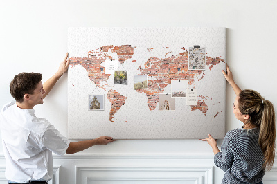 Pizarra de corcho mapa del mundo con estilo de ladrillo