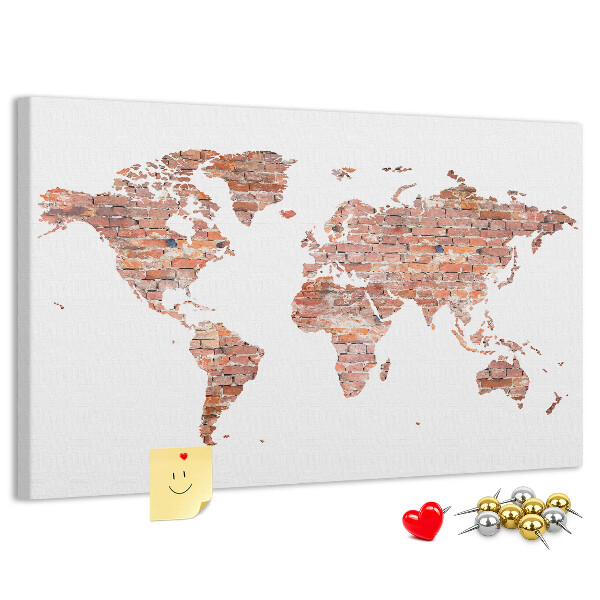Pizarra de corcho mapa del mundo con estilo de ladrillo