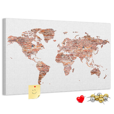 Pizarra de corcho mapa del mundo con estilo de ladrillo