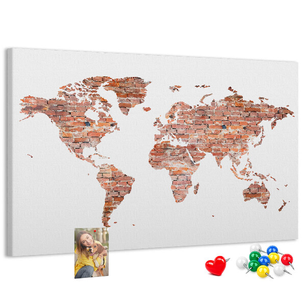 Pizarra de corcho mapa del mundo con estilo de ladrillo