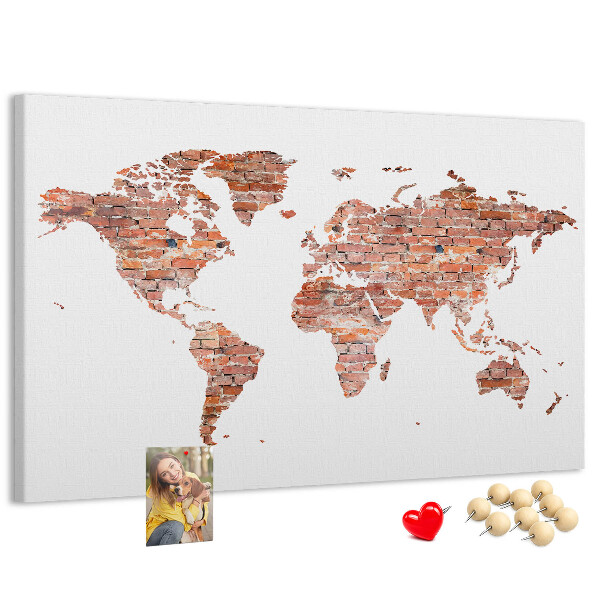 Pizarra de corcho mapa del mundo con estilo de ladrillo