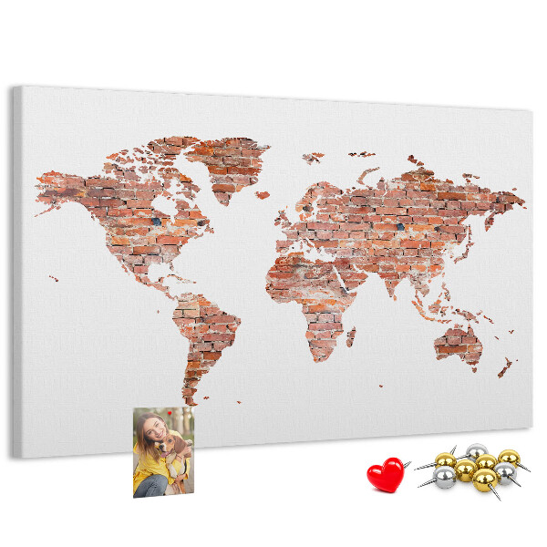 Pizarra de corcho mapa del mundo con estilo de ladrillo