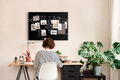 Tablero de corcho decorativo con diseño de geometría del mundo en contornos blancos