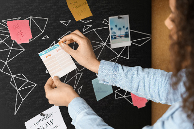 Tablero de corcho decorativo con diseño de geometría del mundo en contornos blancos