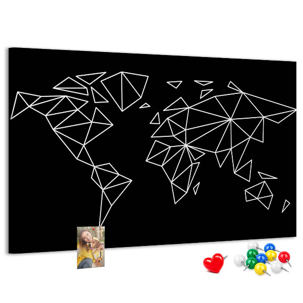 Tablero de corcho decorativo con diseño de geometría del mundo en contornos blancos