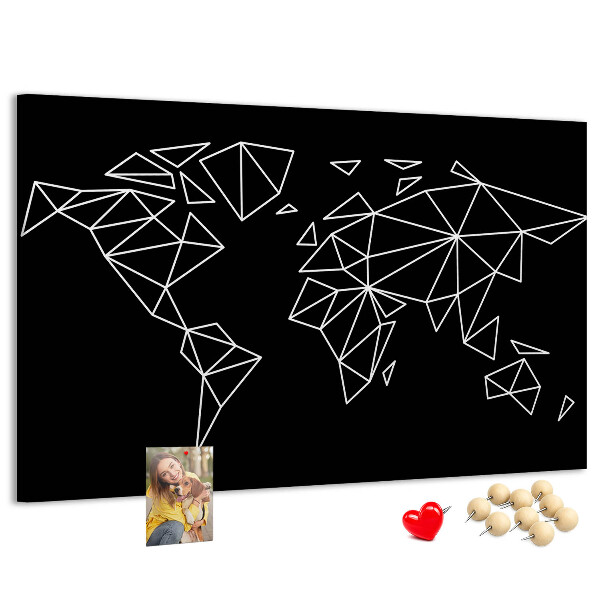 Tablero de corcho decorativo con diseño de geometría del mundo en contornos blancos