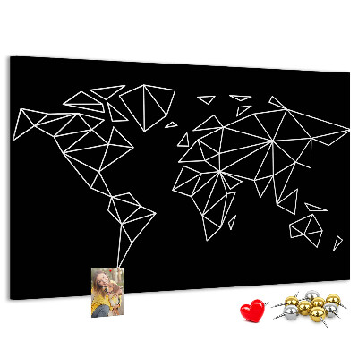 Tablero de corcho decorativo con diseño de geometría del mundo en contornos blancos