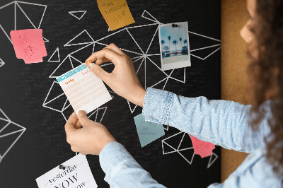 Tablero de corcho decorativo con diseño de geometría del mundo en contornos blancos