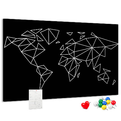 Tablero de corcho decorativo con diseño de geometría del mundo en contornos blancos