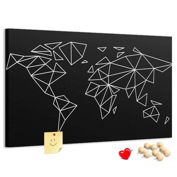 Tablero de corcho decorativo con diseño de geometría del mundo en contornos blancos