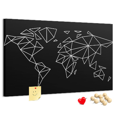 Tablero de corcho decorativo con diseño de geometría del mundo en contornos blancos