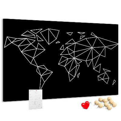 Tablero de corcho decorativo con diseño de geometría del mundo en contornos blancos