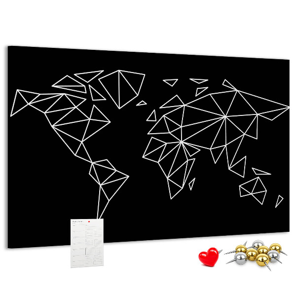 Tablero de corcho decorativo con diseño de geometría del mundo en contornos blancos