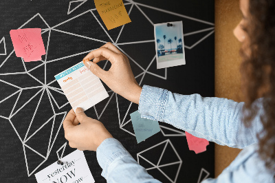Tablero de corcho decorativo con diseño de geometría del mundo en contornos blancos
