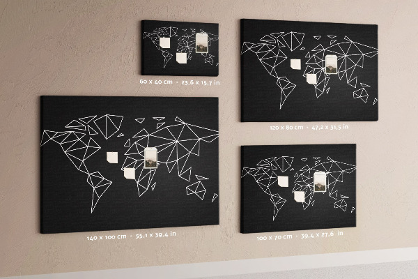 Tablero de corcho decorativo con diseño de geometría del mundo en contornos blancos