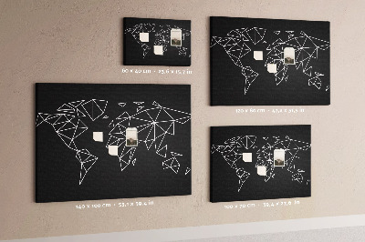 Tablero de corcho decorativo con diseño de geometría del mundo en contornos blancos