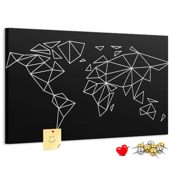 Tablero de corcho decorativo con diseño de geometría del mundo en contornos blancos
