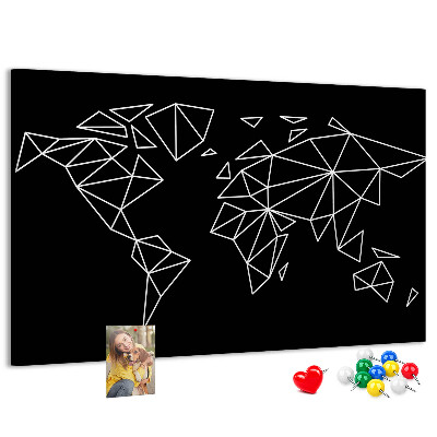 Tablero de corcho decorativo con diseño de geometría del mundo en contornos blancos