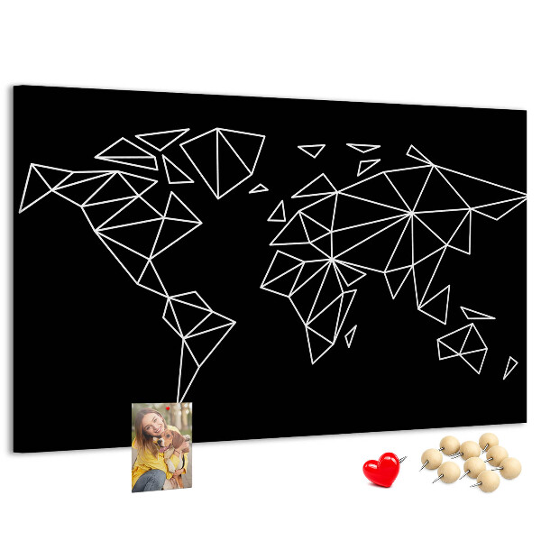 Tablero de corcho decorativo con diseño de geometría del mundo en contornos blancos