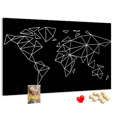 Tablero de corcho decorativo con diseño de geometría del mundo en contornos blancos