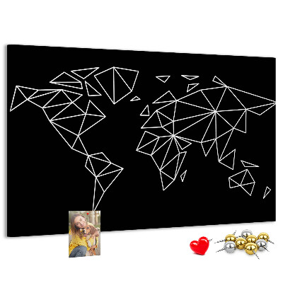 Tablero de corcho decorativo con diseño de geometría del mundo en contornos blancos