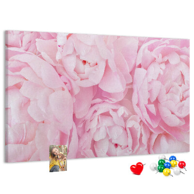 Tablero de anuncios con diseño de peonías rosas en un tono delicado