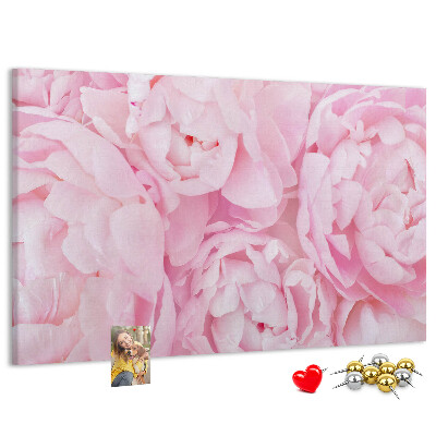 Tablero de anuncios con diseño de peonías rosas en un tono delicado