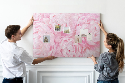 Tablero de anuncios con diseño de peonías rosas en un tono delicado