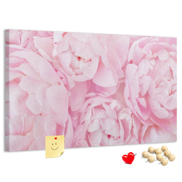 Tablero de anuncios con diseño de peonías rosas en un tono delicado