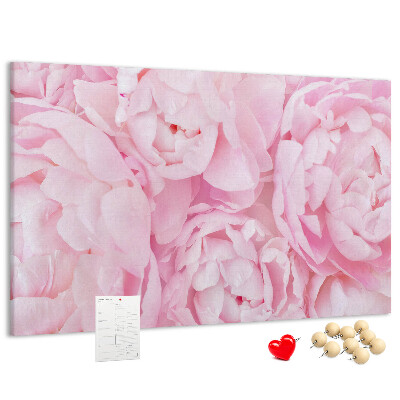 Tablero de anuncios con diseño de peonías rosas en un tono delicado