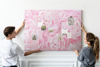 Tablero de anuncios con diseño de peonías rosas en un tono delicado