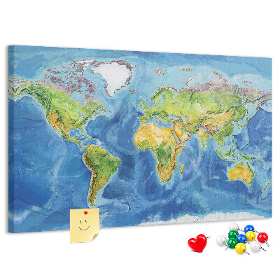 Tablero de corcho diseño de mapa del mundo en colores pastel