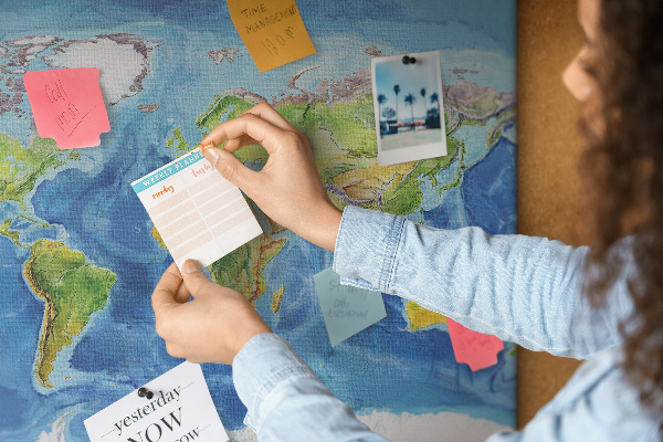 Tablero de corcho diseño de mapa del mundo en colores pastel